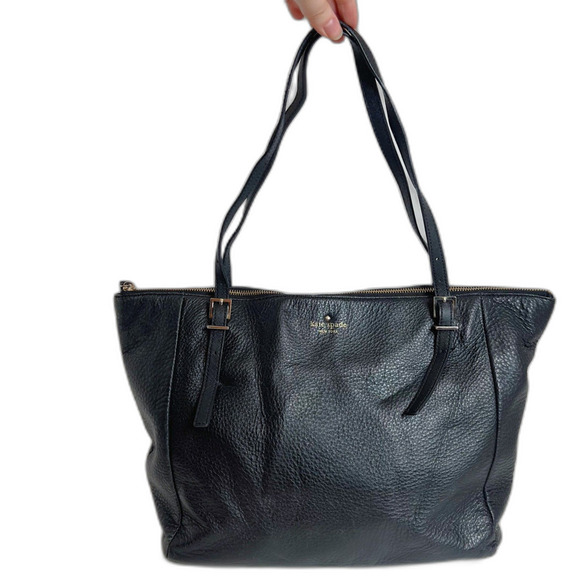 Kate Spade Watson Lane Black Pebbled Leather Tote Bag Zippered Purse - Picture 2 of 14